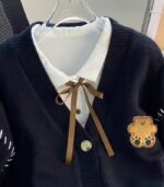 Women’s Navy & White Color-Block Cardigan – V-Neck Sweater Jacket with Tie-Front and Button Closure, Long-Sleeve Cozy Layer for Fall and Winter - Image 6