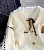 Women’s Navy & White Color-Block Cardigan – V-Neck Sweater Jacket with Tie-Front and Button Closure, Long-Sleeve Cozy Layer for Fall and Winter - Image 11