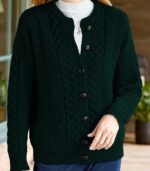 Women’s Navy Blue Geometric Cable-Knit Cardigan – Cozy Button-Front Sweater with Black Buttons, Round-Neck Long Sleeves, Perfect for Fall & Winter Layering - Image 2