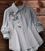 Women’s Elegant Embroidered Yellow Shirt – Long-Sleeve Button-Up Blouse with Floral & Leaf Design, Perfect for Casual Days, Formal Outfits, and All-Season Style - Image 14