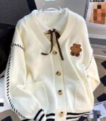 Women’s Navy & White Color-Block Cardigan – V-Neck Sweater Jacket with Tie-Front and Button Closure, Long-Sleeve Cozy Layer for Fall and Winter - Image 7