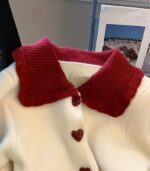 Women’s Soft Knit Red Contrast Collar Cardigan – Stylish Button-Front Winter Sweater - Image 5
