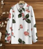 Women’s Chic Plant Print Two-Piece Set – Long-Sleeve Blouse with Solid Trousers, Elegant and Comfortable Outfit for Spring and Autumn - Image 3