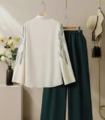 Women’s Casual Two-Piece Set – Long-Sleeve Plant Print Shirt with Solid Trousers and Handy Pockets for Spring and Summer - Image 4