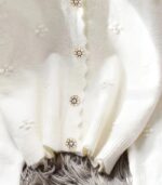 Women’s Elegant Knit Cardigan – Round Neck Long Sleeve Sweater with 3D Floral Embellishments, Wavy Hem, Button Accents, Solid Color, Perfect for Autumn & Winter - Image 4