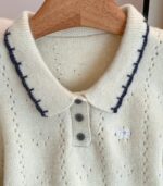 Women's Korean-Inspired Colorblock Sweater – Long Sleeve Pullover with Bow Accent and Lapel Detail, Soft & Cozy for Autumn and Winter Layering - Image 9