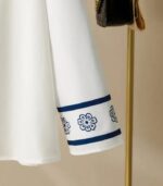 Women’s Elegant Floral Tie-Neck Blouse – White Long-Sleeve Button-Up Shirt with Blue Flower Design, Perfect for Daily Outfits, Vacations, and Effortless Year-Round Style - Image 5