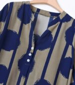 Women’s Navy Blue Polka Dot Two-Piece Set – Elegant V-Neck Button-Up Top with Wide-Leg Pants, Chic and Comfortable Outfit for All Seasons and Occasions - Image 5