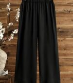 Women’s Elegant Embroidered Two-Piece Set – Loose Long Sleeve Stand Collar Shirt with Wide-Leg Straight Pants - Image 6