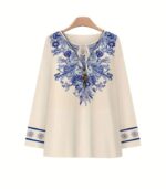 Women’s Elegant Floral Print Two-Piece Set – Long Sleeve Blouse with Wide-Leg Pants, Stylish and Comfortable Outfit for All Seasons Made from Soft Polyester Fabric - Image 6
