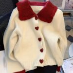 Women’s Soft Knit Red Contrast Collar Cardigan – Stylish Button-Front Winter Sweater