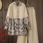 Women’s Plus Size Printed Patchwork Two-Piece Set – Long Sleeve Top & Loose Pants