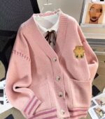 Women’s Navy & White Color-Block Cardigan – V-Neck Sweater Jacket with Tie-Front and Button Closure, Long-Sleeve Cozy Layer for Fall and Winter - Image 15