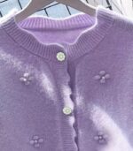 Women’s Elegant Knit Cardigan – Round Neck Long Sleeve Sweater with 3D Floral Embellishments, Wavy Hem, Button Accents, Solid Color, Perfect for Autumn & Winter - Image 9