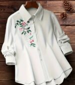 Women’s Elegant Embroidered Yellow Shirt – Long-Sleeve Button-Up Blouse with Floral & Leaf Design, Perfect for Casual Days, Formal Outfits, and All-Season Style - Image 11